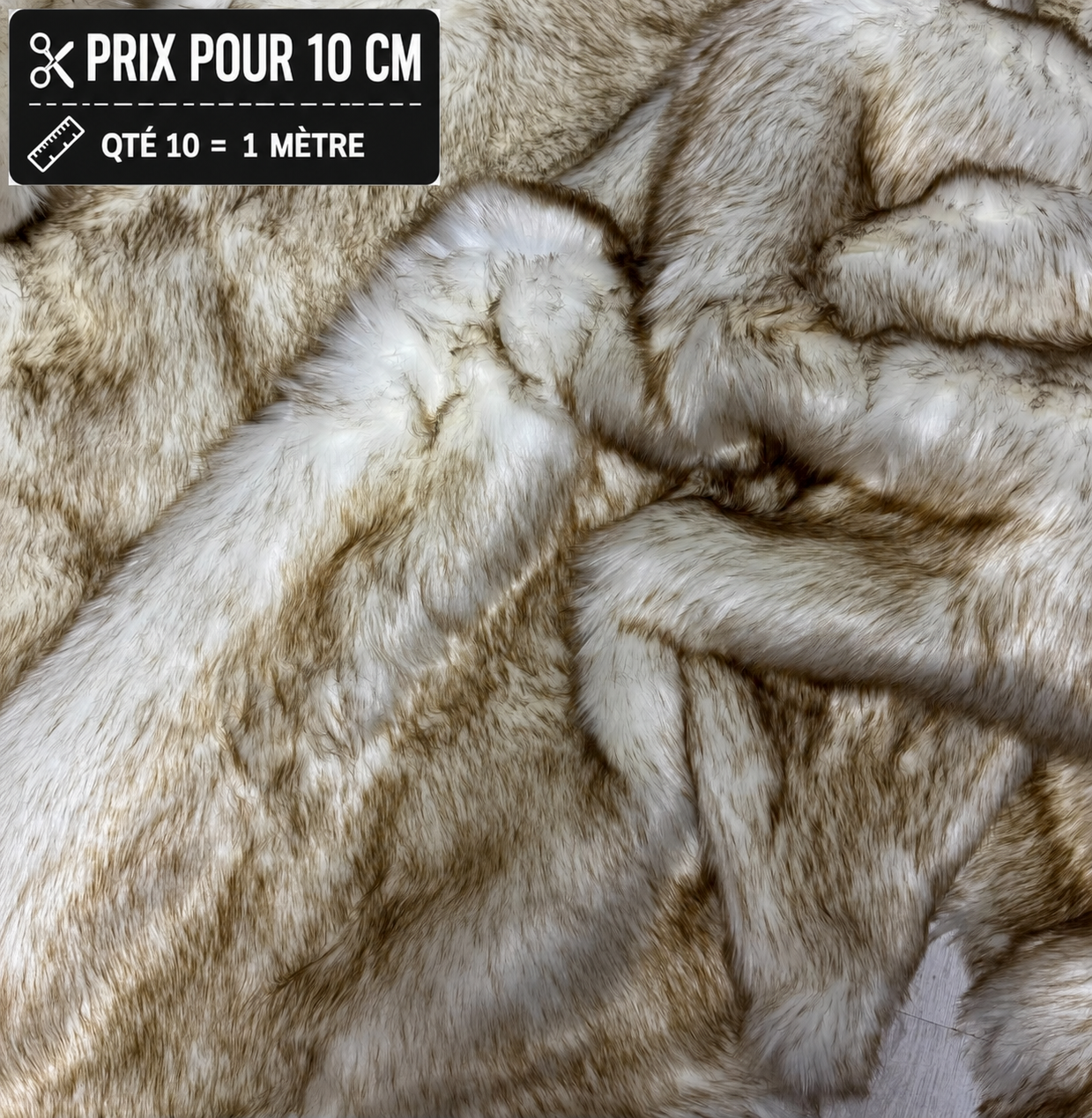 Fausse fourrure blanche à pointes marron qualité extra largeur 160 cm