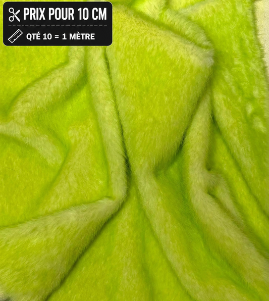 Fausse fourrure vert jaune fluo poils courts 1 cm