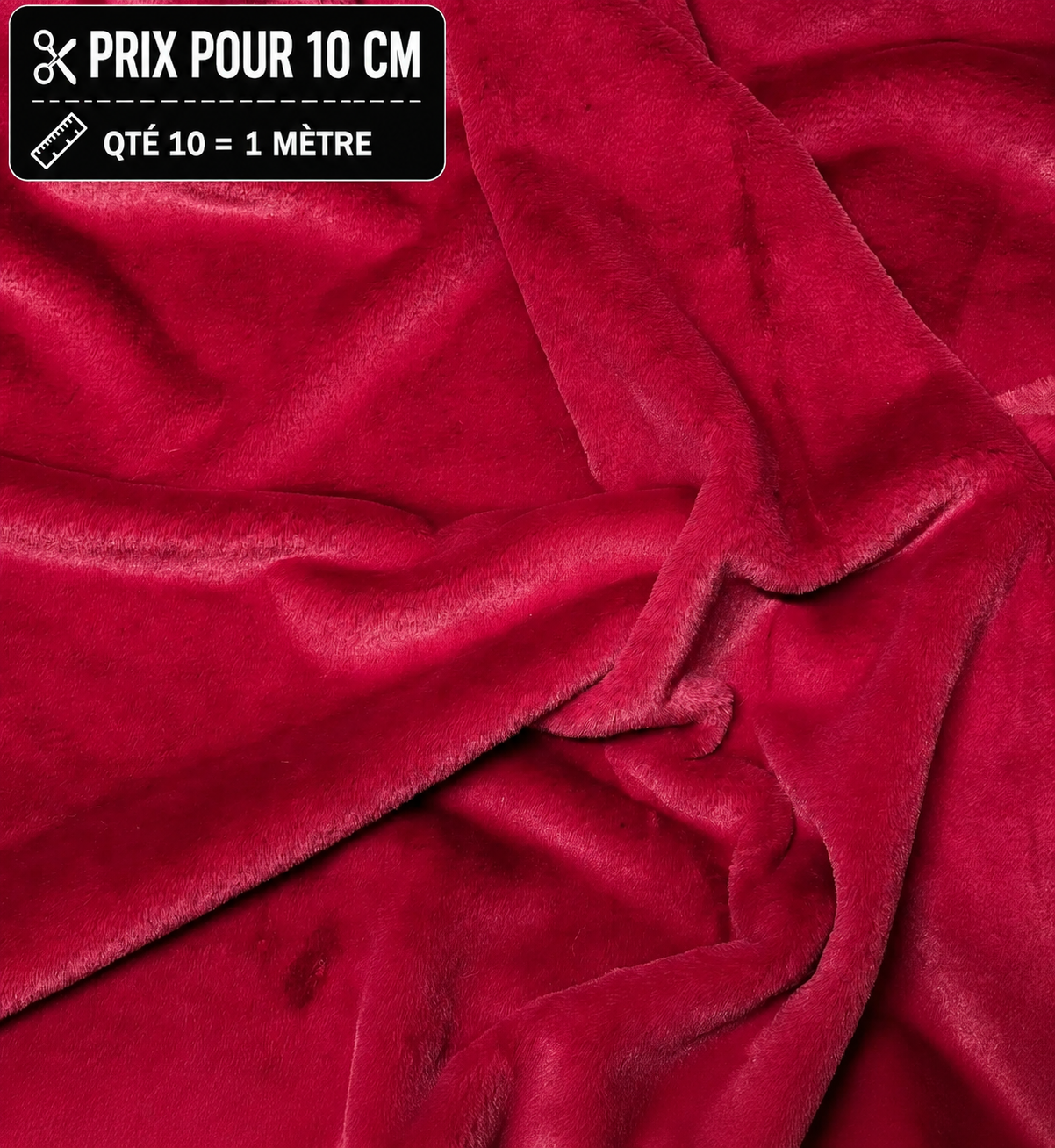 Fausse fourrure rouge framboise poils courts 1 cm largeur 150 cm