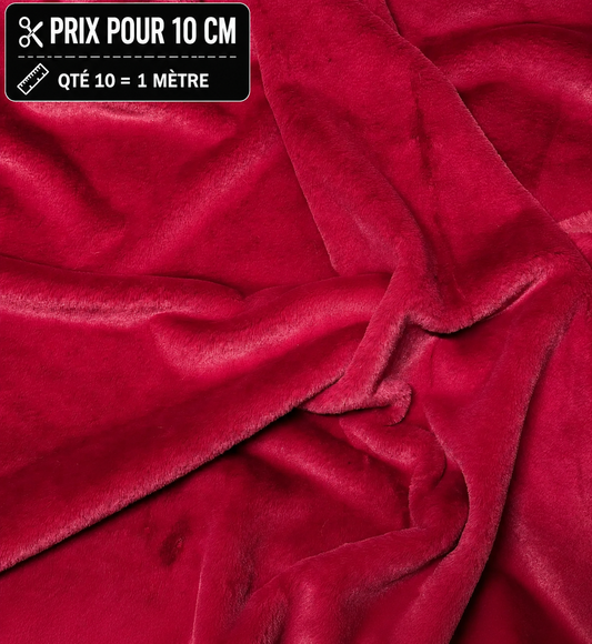 Fausse fourrure rouge framboise poils courts 1 cm largeur 150 cm