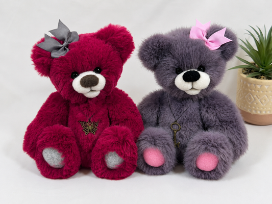 Framboise et Prune duo d’ours de collection articulés 30 cm fait main