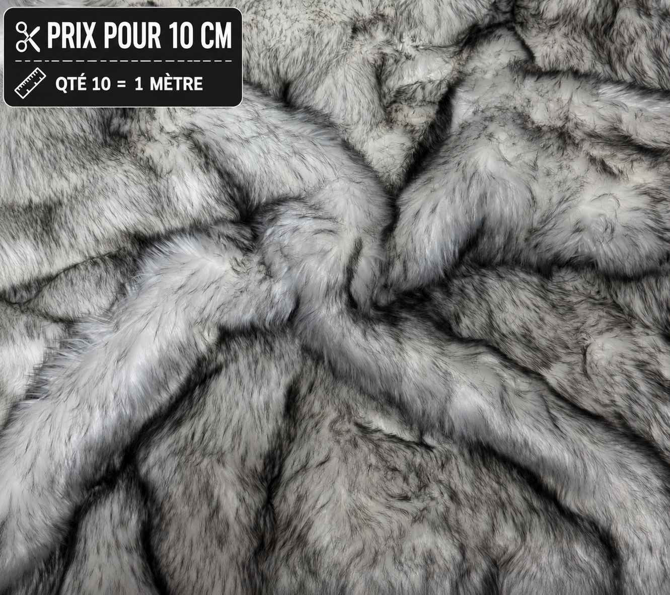 Fausse fourrure blanche à pointes noires poils 5 cm largeur 180 cm