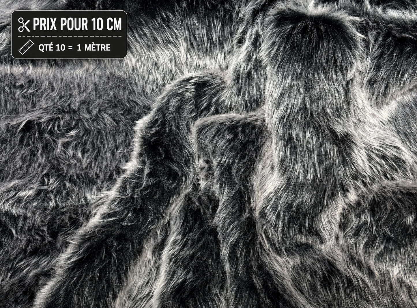 fausse fourrure noire à mèches blanches qualité luxe