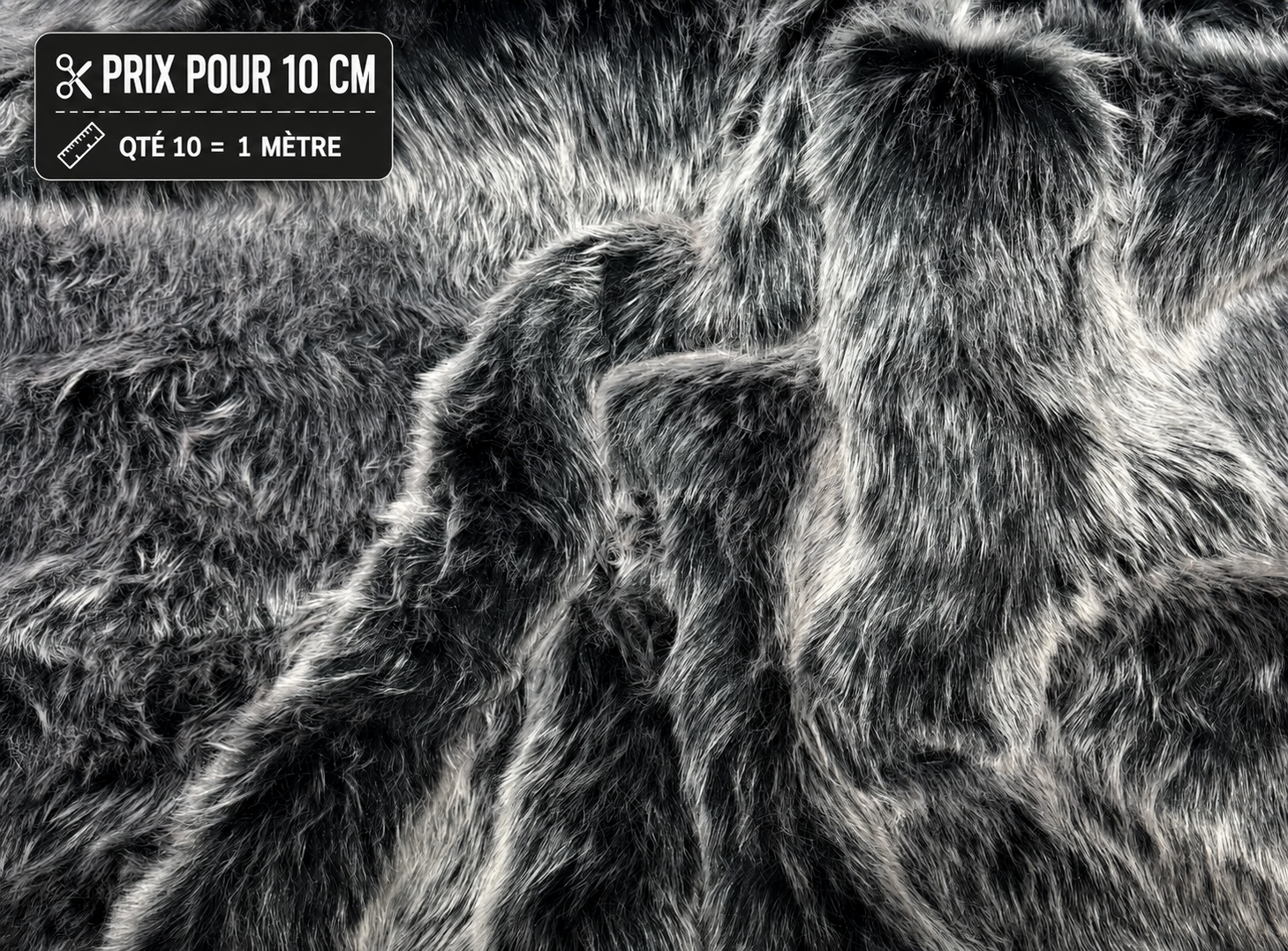 fausse fourrure noire à mèches blanches qualité luxe