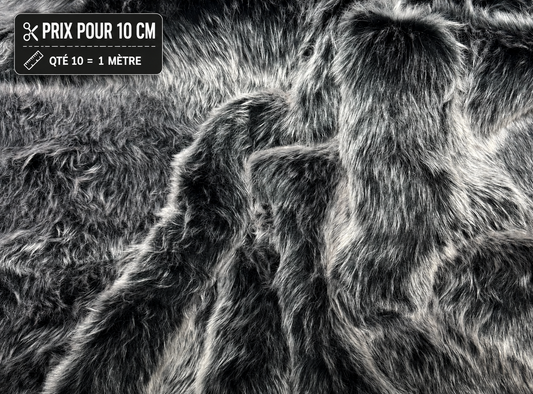 fausse fourrure noire à mèches blanches qualité luxe