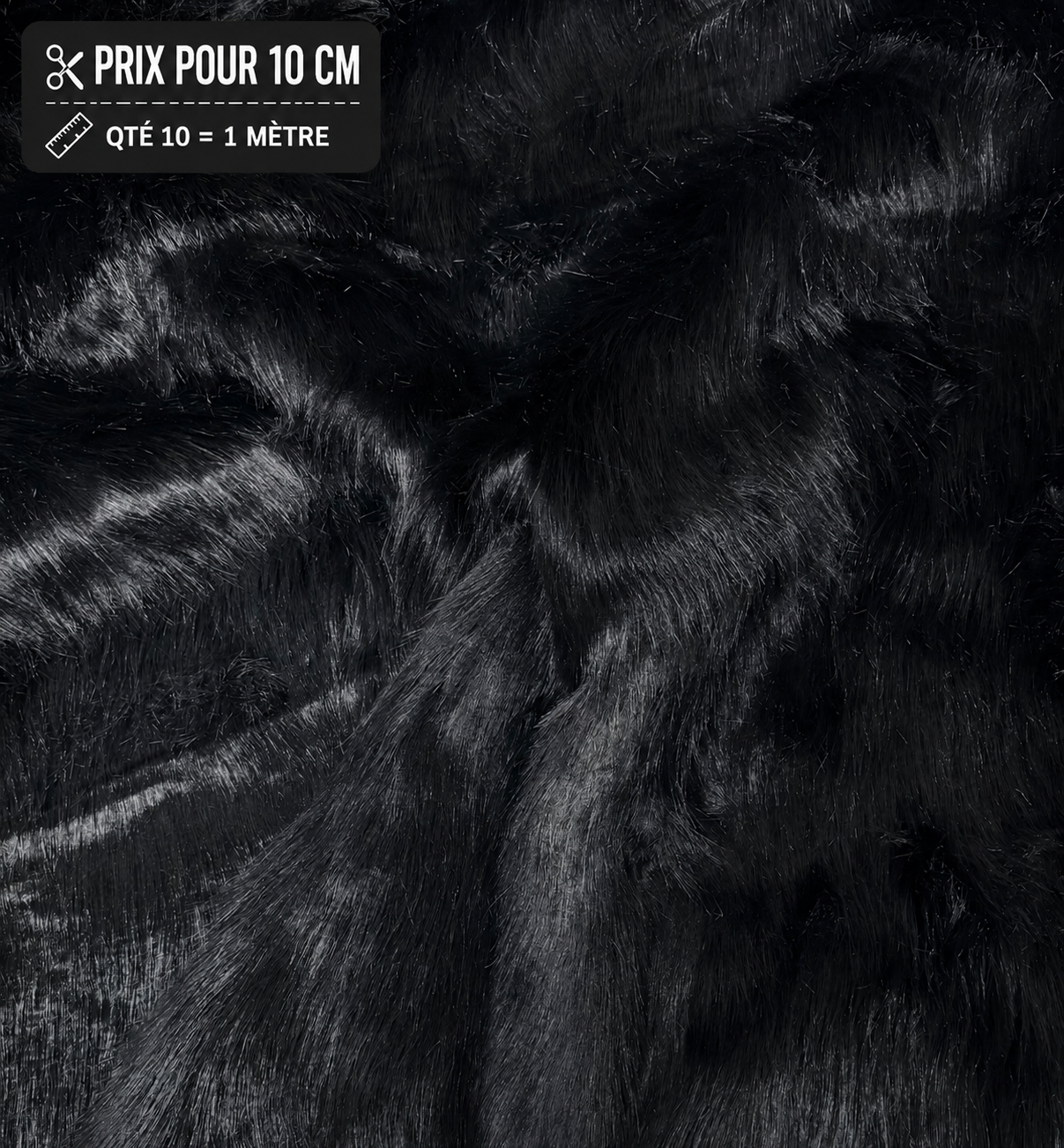 Fausse fourrure noire poils longs 4 5 cm vendue à la coupe pour peluches et couture