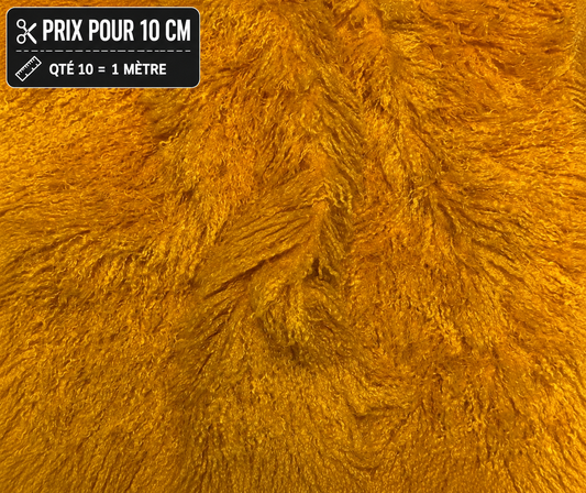 Fausse fourrure orange doré frisée à poils longs 4 cm pour ours et peluches