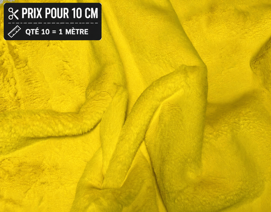 Fausse fourrure jaune ultra douce et épaisse à poils 2 cm vendue à la coupe