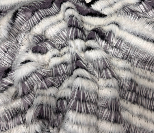 Fausse fourrure blanc et violine à poils longs 4/5 cm