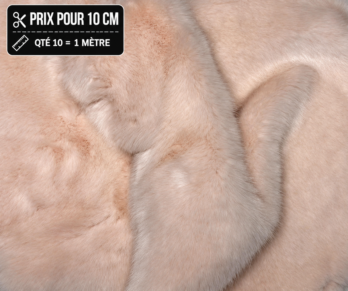 Fausse fourrure beige rosé épaisse à poils longs de 3 cm