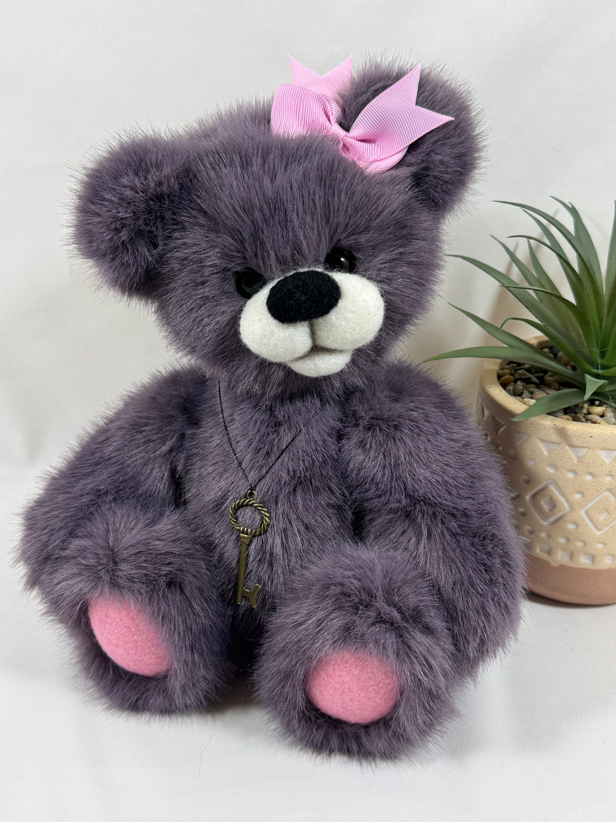 Prune ours de collection gris prune articulé 30 cm fait main