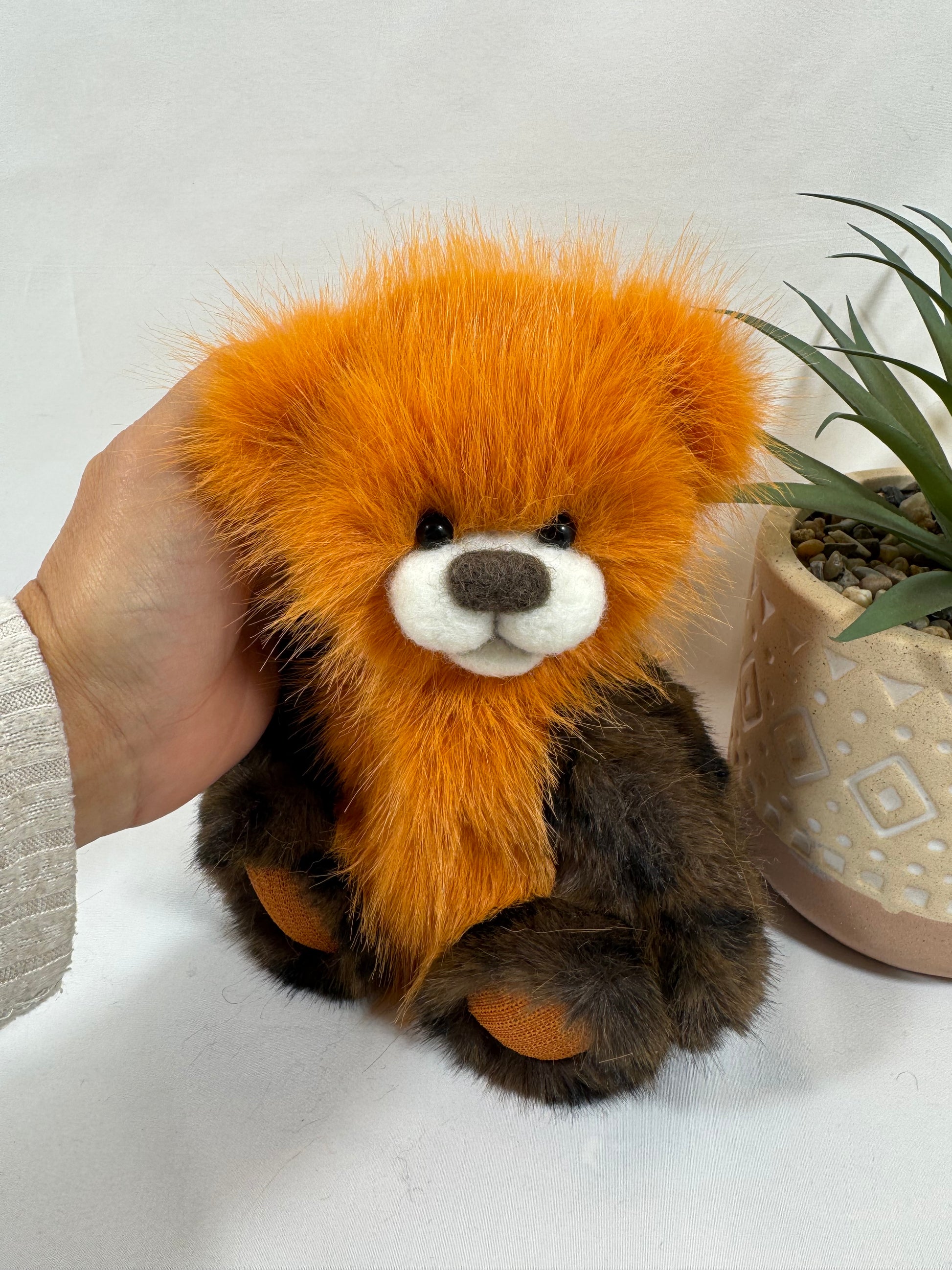 Ours artisanal Hélios orange marron 20 cm fait main