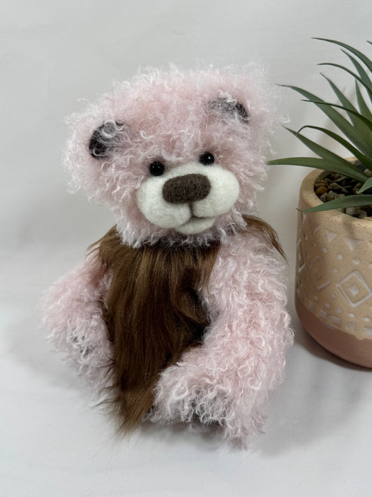Praline ours de collection rose poudré et brun fait main 20 cm