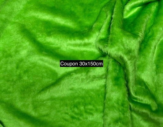 Coupon tissu fausse fourrure légère vert pomme à poils mi-longs 30cmx150cm