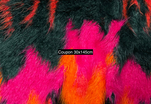 Coupon tissu fausse fourrure originale multicolore à poils longs 30cm x 145cm