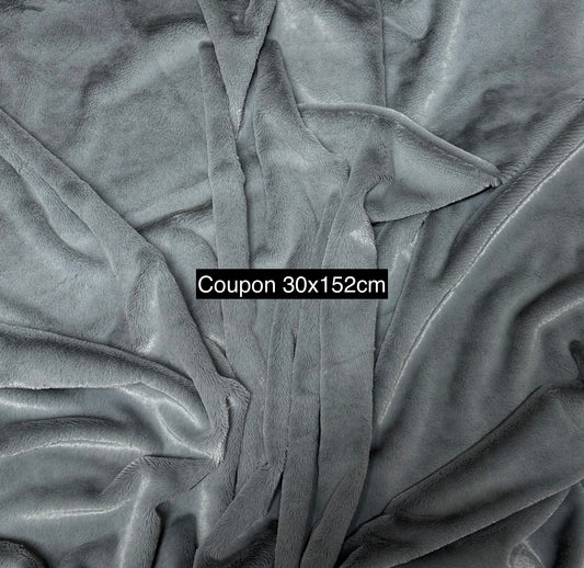 Coupon tissu très doux fausse fourrure à poils courts gris 30cm x 152cm