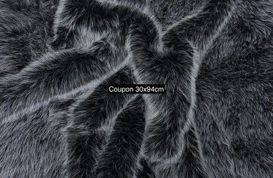 Coupon fausse fourrure noire pointes blanches poil mi-long ~2,5 cm 30×94cm belle qualité