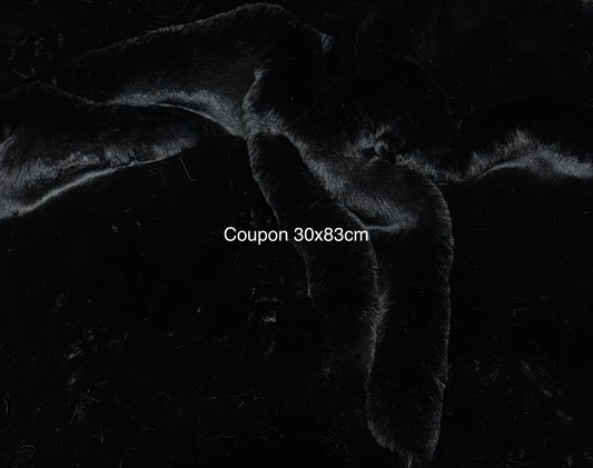 Coupon fausse fourrure à poils mi-longs épaisse et de qualité noir 30cm x 83cm