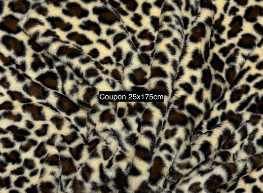 Coupon fausse fourrure léopard 25x175 cm – poils courts 0,5 à 1 cm – tissu couture