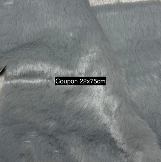 Very soft faux fur fabric remnant, lightweight, medium pile, light gray, 22cm x 75cm