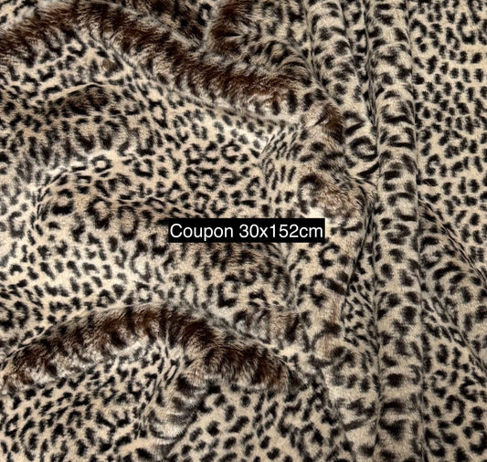 Beige brown leopard faux fur remnant – 1.5 cm pile – 30x152 cm – good quality