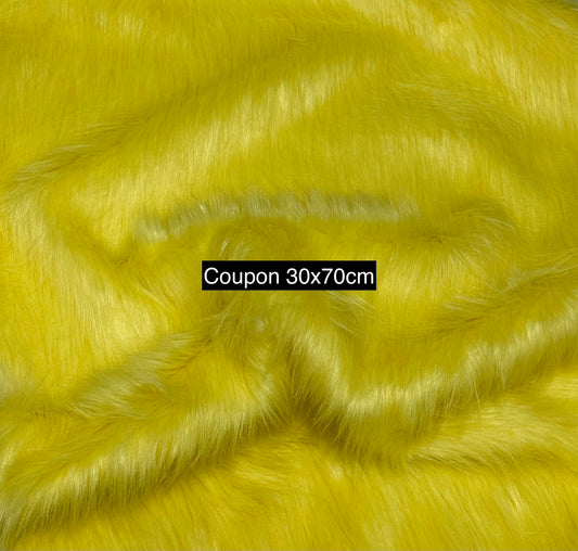 Coupon tissu de qualité fausse fourrure à poils longs doux jaune 30cm x 70cm