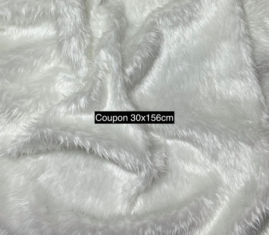 Coupon fausse fourrure blanche – poils 2 cm – 30x156 cm – tissu peluche couture