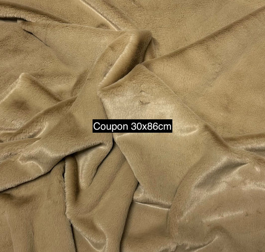 Coupon fausse fourrure beige sable – poils courts 1 cm – 30x86 cm