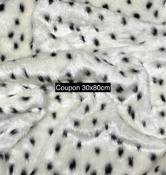 Coupon fausse fourrure blanche à pois noirs 30x80 cm 🧵 poils 1,5 cm