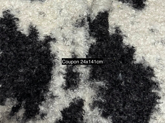Coupon fausse fourrure bouclée noir et blanc 24x141 cm 🧵 poils env. 1,5 cm