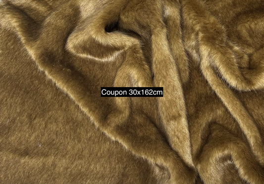 Coupon fausse fourrure marron brillante poils mi-longs 2 cm – 30x162 cm