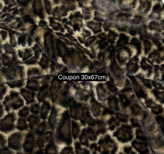 Coupon fausse fourrure léopard marron noir poils 1,5 cm – 30x67 cm