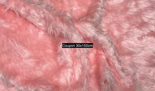 Coupon fausse fourrure rose poils longs 3 cm – 30x152 cm