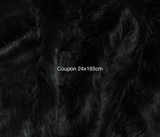Coupon fausse fourrure noire 24x165 cm – poils longs 4/5 cm