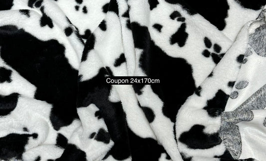 Coupon fausse fourrure motif vache noir blanc 24x170 cm – poils courts ~0,5 cm
