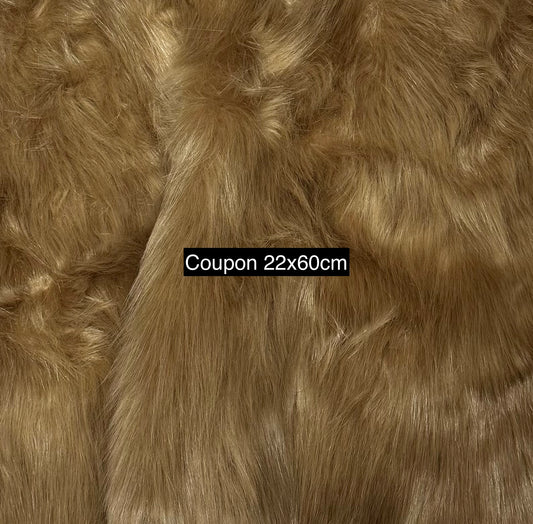Coupon fausse fourrure marron poils longs 3-3,5 cm – 22x60 cm