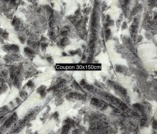Coupon fausse fourrure gris-marron/blanc 30x150 cm – poils 1,5 cm – douce & réaliste