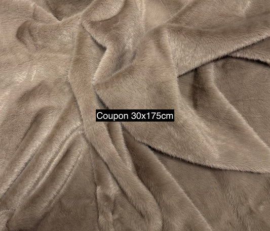 Coupon fausse fourrure marron taupe 30x175 cm – poils courts 1 cm – ultra doux