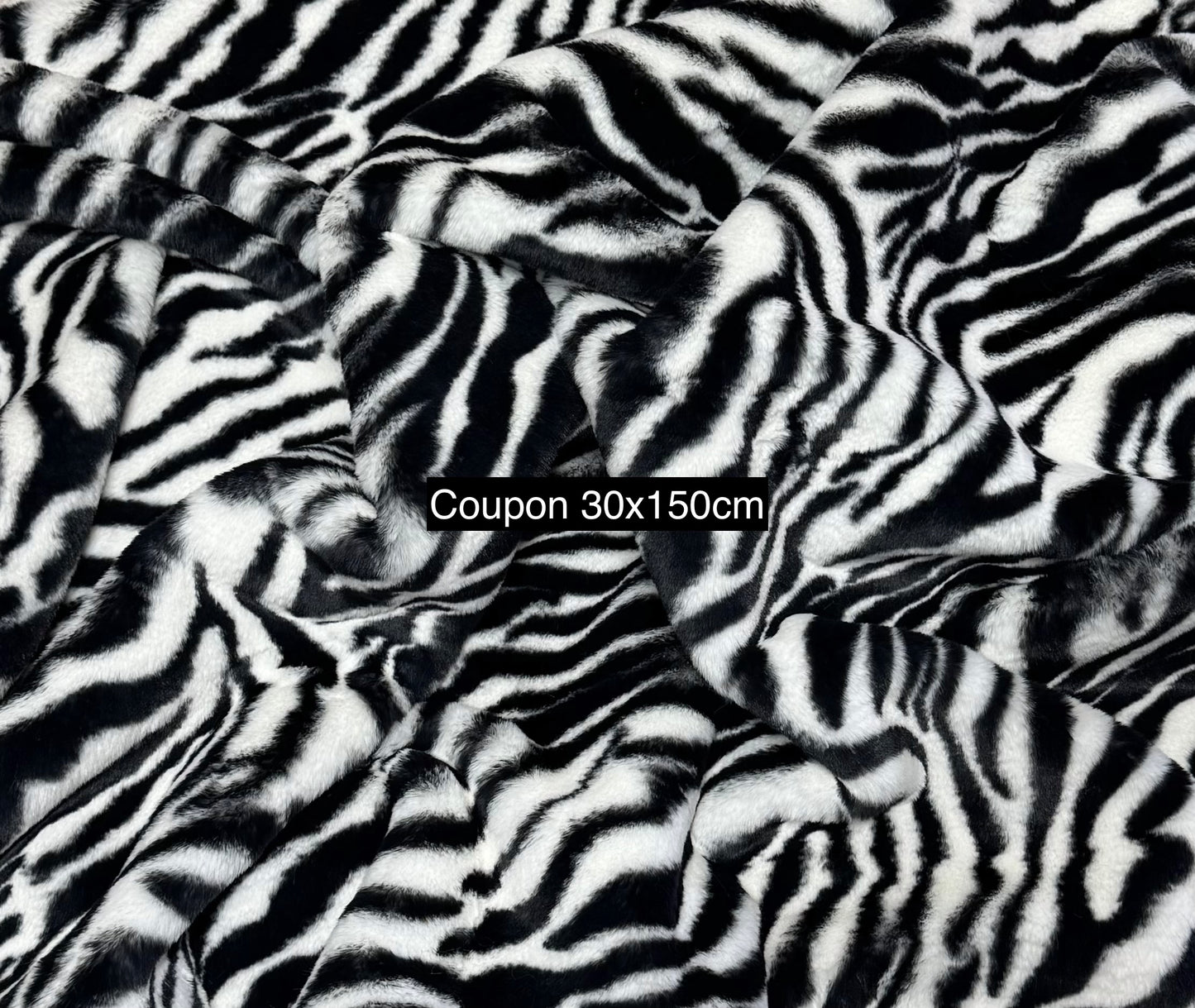 Coupon fausse fourrure zébrée noir & blanc – poils 1,5 cm – 30x150 cm