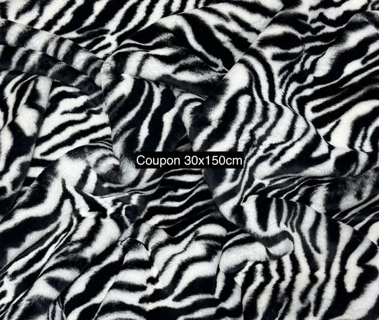 Coupon fausse fourrure zébrée noir & blanc – poils 1,5 cm – 30x150 cm