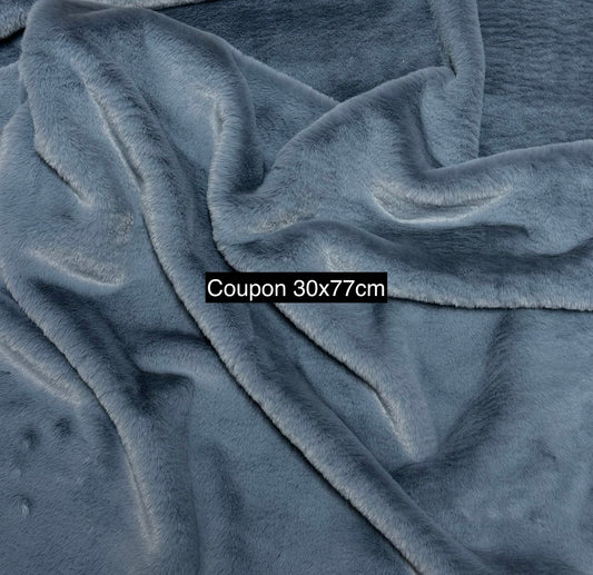 Fabric coupon very soft short pile blue faux fur 30cm x 77cm
