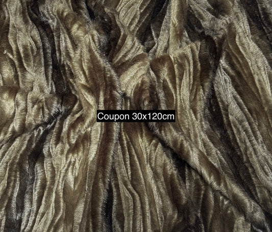 Coupon fausse fourrure marron texturée 30x120 cm – nuances naturelles – poils 0,5 à 1,5 cm