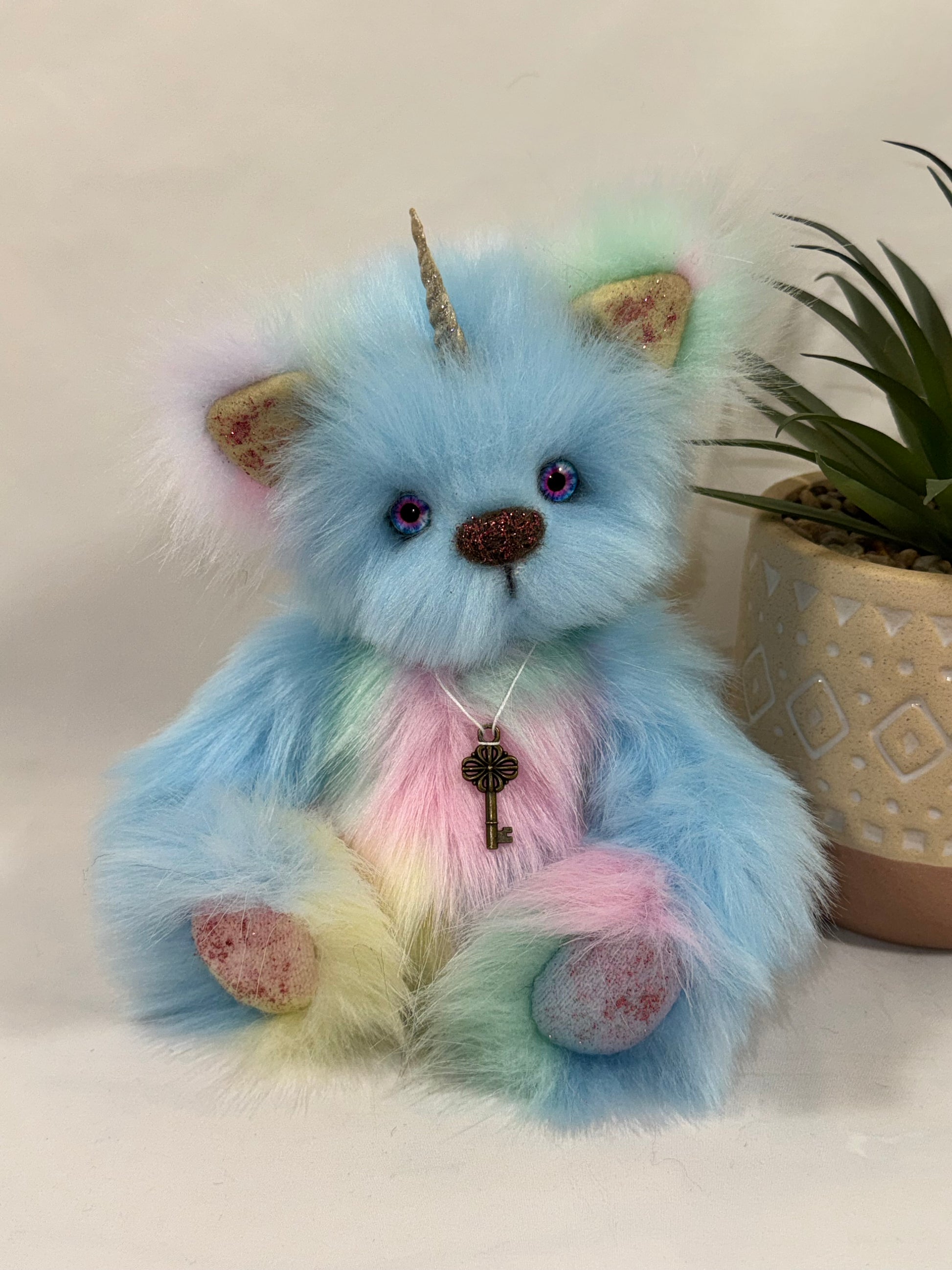 Licorne peluche artisanale pastel Aquarelle 24 cm pièce unique