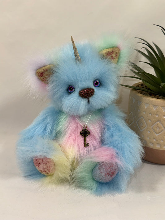 Licorne peluche artisanale pastel Aquarelle 24 cm pièce unique