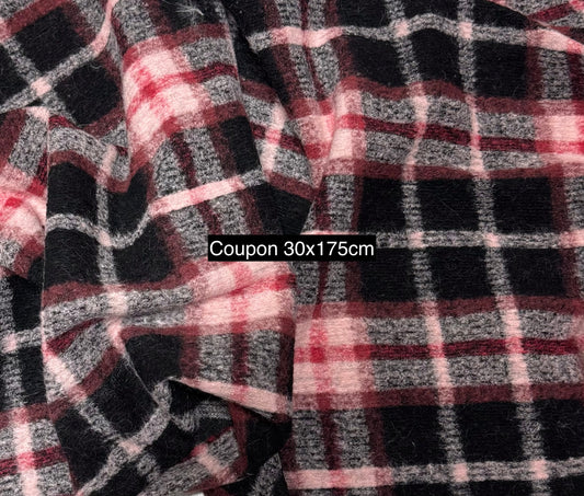 Coupon tissu lainage à carreaux original imprimée tartan rouge noir 30cm x 175cm