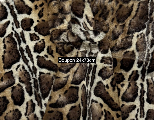 Faux fur fabric coupon, medium pile, brown/beige/black print, 24cm x 78cm