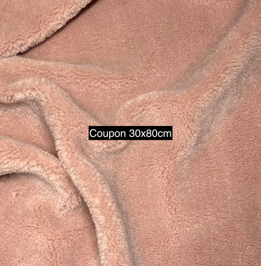 Soft sheepskin imitation fur fabric coupon with medium-long pink hair 30cm x 80cm