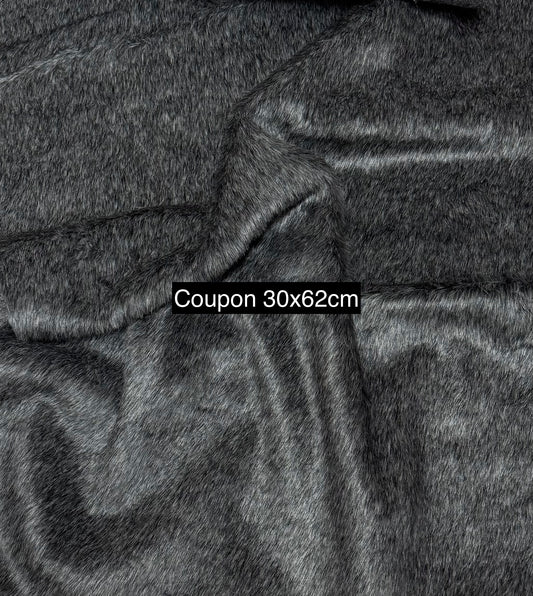 Soft, lightweight, dark grey, medium pile faux fur fabric remnant 30cm x 62cm