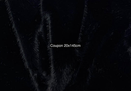 Fausse fourrure noire douce mi-longue (poils ~2 cm) – coupon 20x145 cm