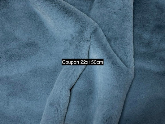 Soft and thick faux fur fabric coupon with medium-length blue pile 22cm x 150cm